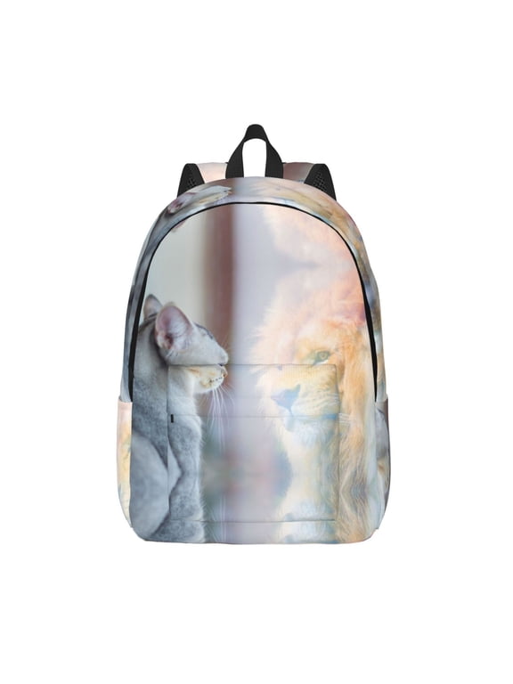 The Cat Looks in the Mirror for Canvas Backpack,Travel Rucksack Unisex Knapsack Laptop Backpack for Work & College -Medium