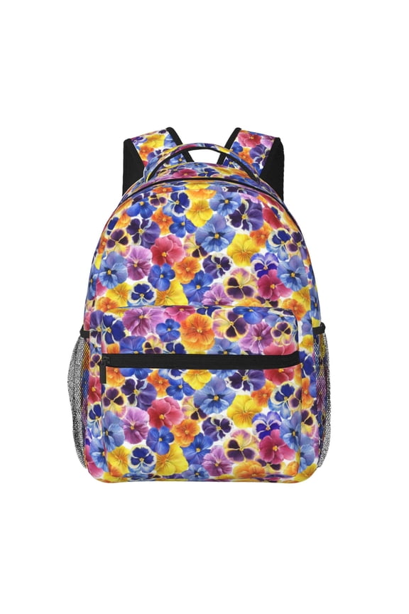 The Garden Tricolor Pansy Flower Pattern Laptop Backpack,Travel Backpack Outdoor Activities Bag Daypack for Travel Hiking Shopping Daily