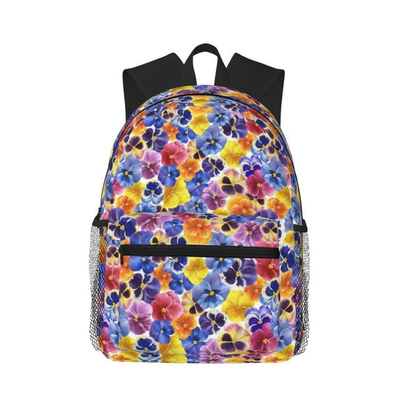 Defioc The Garden Tricolor Pansy Flower Pattern Laptop Backpack for Men and Women,Casual Backpack Dayback Sports Bookbag for Travel Running Hiking