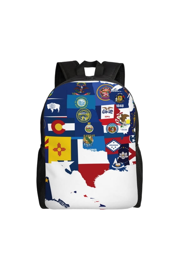 The Map Of United States Print Backpack -Travel,or Work Bookbag Daypacks with 15-Inch Laptop Sleeve and Dual Water Bottle Pockets