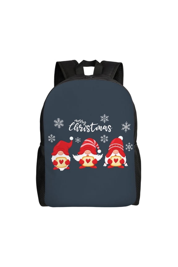 Three Cute Christmas Gnomes Print Backpack -Travel,or Work Bookbag Daypacks with 15-Inch Laptop Sleeve and Dual Water Bottle Pockets