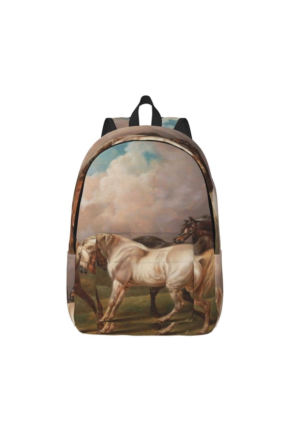 Three Horses Oil Painting for Canvas Backpack,Travel Rucksack Unisex Knapsack Laptop Backpack for Work & College -Medium