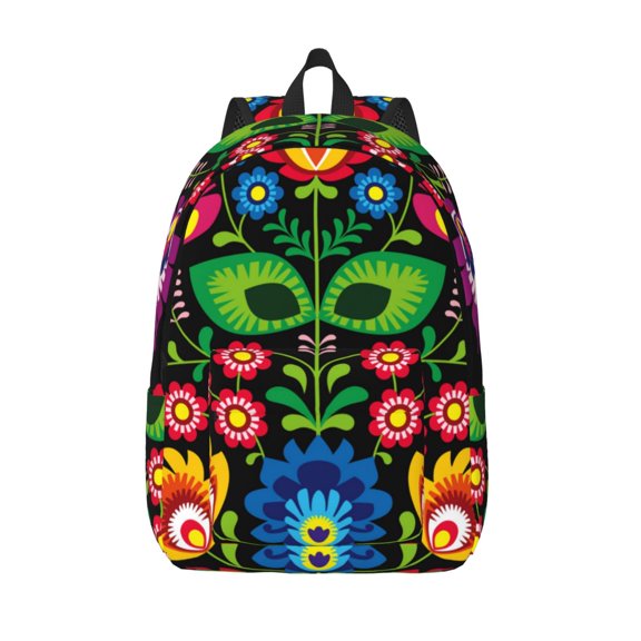 Defioc Traditional Floral Polish for Canvas Backpack,Travel Rucksack Unisex Knapsack Laptop Backpack for Work & College -Medium