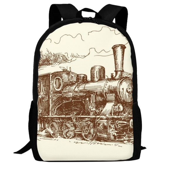 Defioc Train Pattern Carry on Backpack,16.5x12.5x5.5 Personal Item Bag Carry On Backpack Water Resistant Lightweight Daypack
