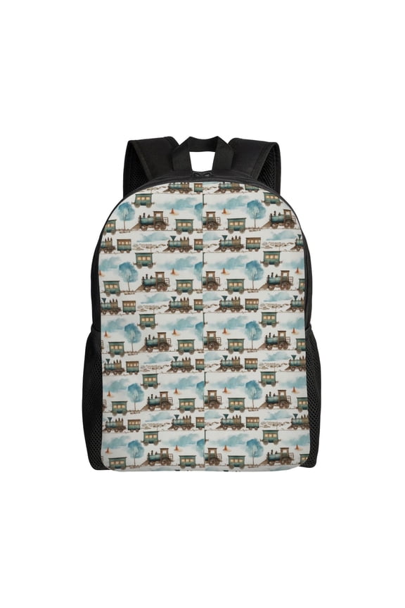 Transport Train Print Backpack -Travel,or Work Bookbag Daypacks with 15-Inch Laptop Sleeve and Dual Water Bottle Pockets