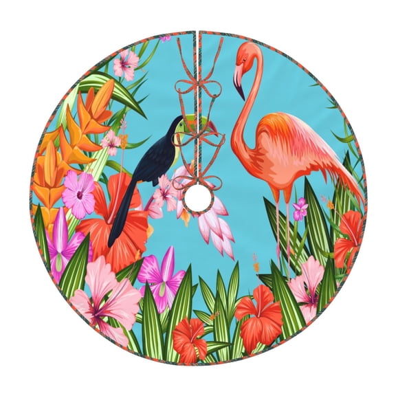 Defioc Tropical Jungle Flamingo for Christmas Tree Skirt Snowman Xmas Tree Skirt Farmhouse Christmas Decorations Tree Mat for Holiday Party Decor-36"