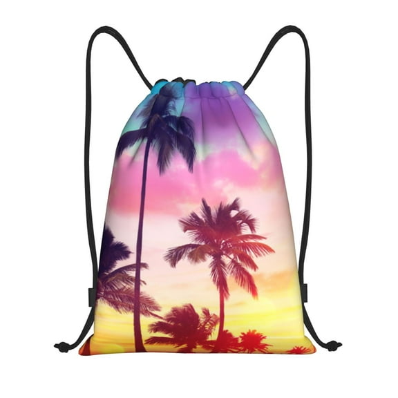 Defioc Tropical Palm Tree at Sunset for Drawstring Backpack Sports Gym Bag for Women Men Children Adult Sackpack Yoga Bag for Wet Swimming,Gym,and Workout Gear -Small