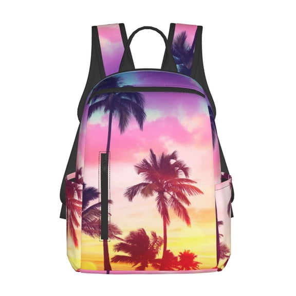 Defioc Tropical Palm Tree at Sunset Pattern Travel Laptop Backpack,Lightweight Backpack Travel Hiking Daypack Backpack Work Bag for Men Women