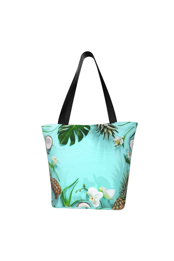 Tropical Pineapple Print Tote Bag for Women,Shoulder Bag with Zipper Casual Tote's Handbag Big Capacity Shoulder Bag with Inner Pocket Fit for Shopping,Office,Travel