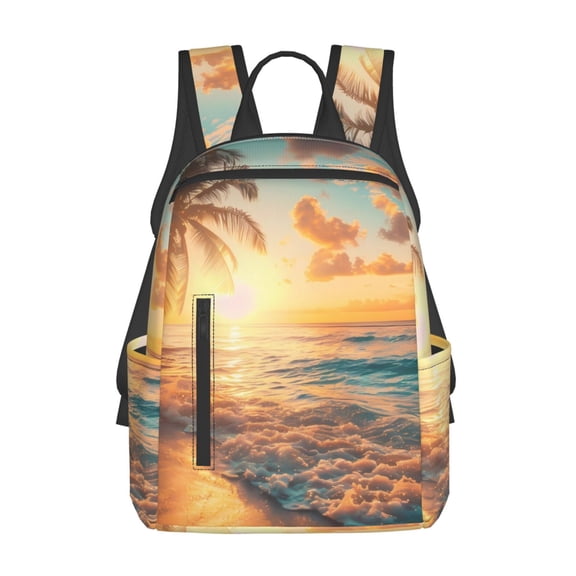 Defioc Tropical Sunset Beach Scene Pattern Travel Laptop Backpack,Lightweight Backpack Travel Hiking Daypack Backpack Work Bag for Men Women