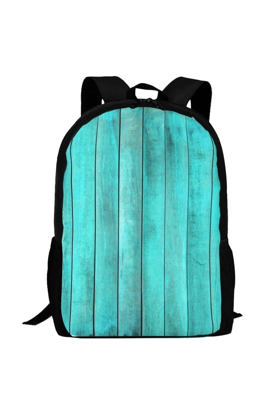 Turquoise Wooden2 Pattern Carry on Backpack,16.5x12.5x5.5 Personal Item Bag Carry On Backpack Water Resistant Lightweight Daypack