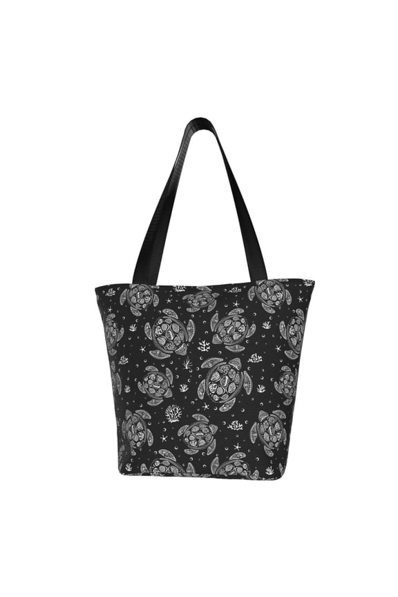 Turtle Print Tote Bag for Women,Shoulder Bag with Zipper Casual Tote's Handbag Big Capacity Shoulder Bag with Inner Pocket Fit for Shopping,Office,Travel