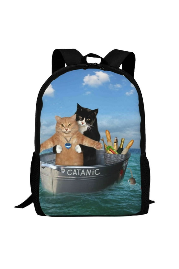 Two Brave Cats Are Floating On The Sea Iceberg Pattern Carry on Backpack,16.5x12.5x5.5 Personal Item Bag Carry On Backpack Water Resistant Lightweight Daypack