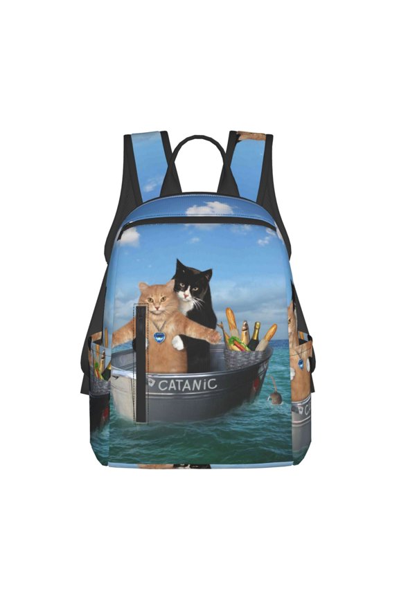Two Brave Cats Are Floating On The Sea Iceberg Pattern Travel Laptop Backpack,Lightweight Backpack Travel Hiking Daypack Backpack Work Bag for Men Women