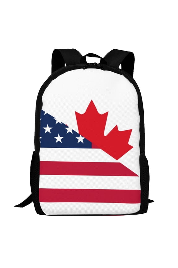 USA Canada Flag Pattern Carry on Backpack,16.5x12.5x5.5 Personal Item Bag Carry On Backpack Water Resistant Lightweight Daypack