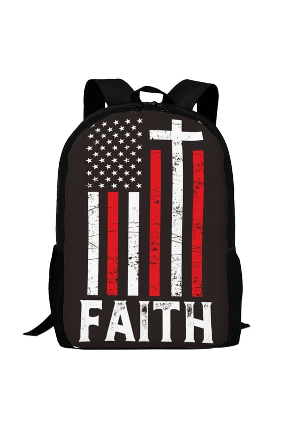 USA Flag Cross Pattern Carry on Backpack,16.5x12.5x5.5 Personal Item Bag Carry On Backpack Water Resistant Lightweight Daypack