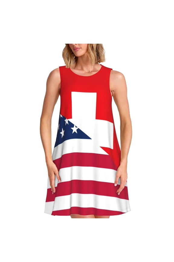 USA Switzerland Pattern Women's Summer Dresses 2025 Beach Casual Sleeveless Tank Loose Sundress Beach Vacation Clothes with Pocket -XX-Large