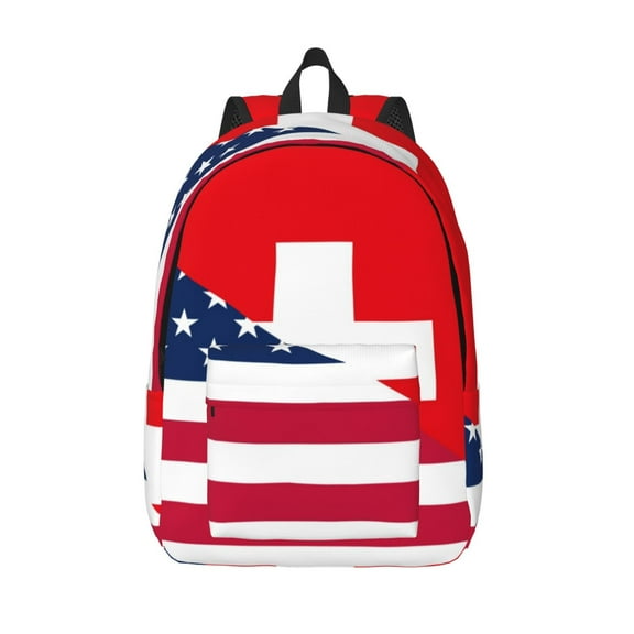 Defioc USA Switzerland for Canvas Backpack,Travel Rucksack Unisex Knapsack Laptop Backpack for Work & College -Small