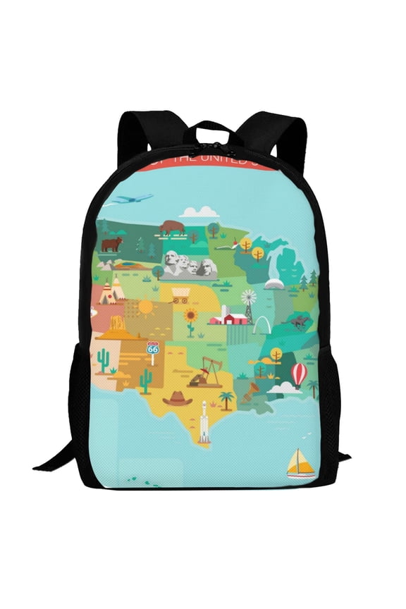 USA Tourist Map Pattern Carry on Backpack,16.5x12.5x5.5 Personal Item Bag Carry On Backpack Water Resistant Lightweight Daypack
