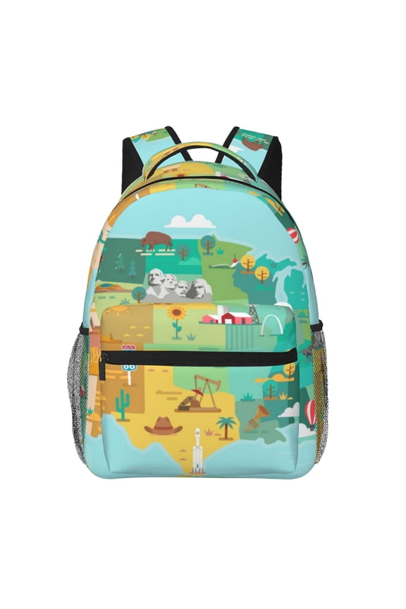 USA Tourist Map Pattern Laptop Backpack,Travel Backpack Outdoor Activities Bag Daypack for Travel Hiking Shopping Daily