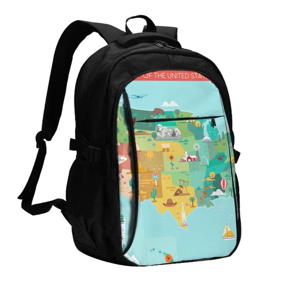 Defioc USA Tourist Map for Travel Backpack for Women,15.6 inch Laptop Backpack Carry On Backpack Personal Item Travel Bag Daypack for School Weekender Business Trip