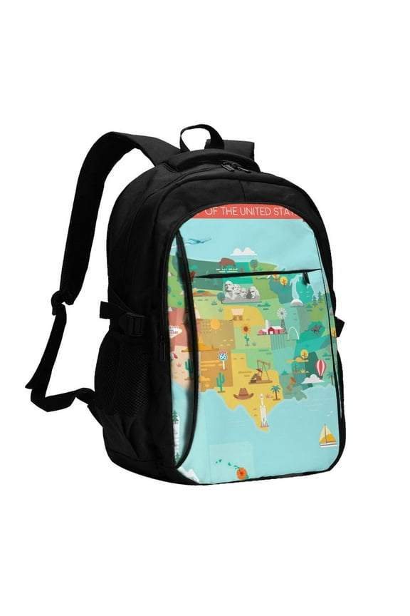 USA Tourist Map for Travel Backpack for Women,15.6 inch Laptop Backpack Carry On Backpack Personal Item Travel Bag Daypack for School Weekender Business Trip