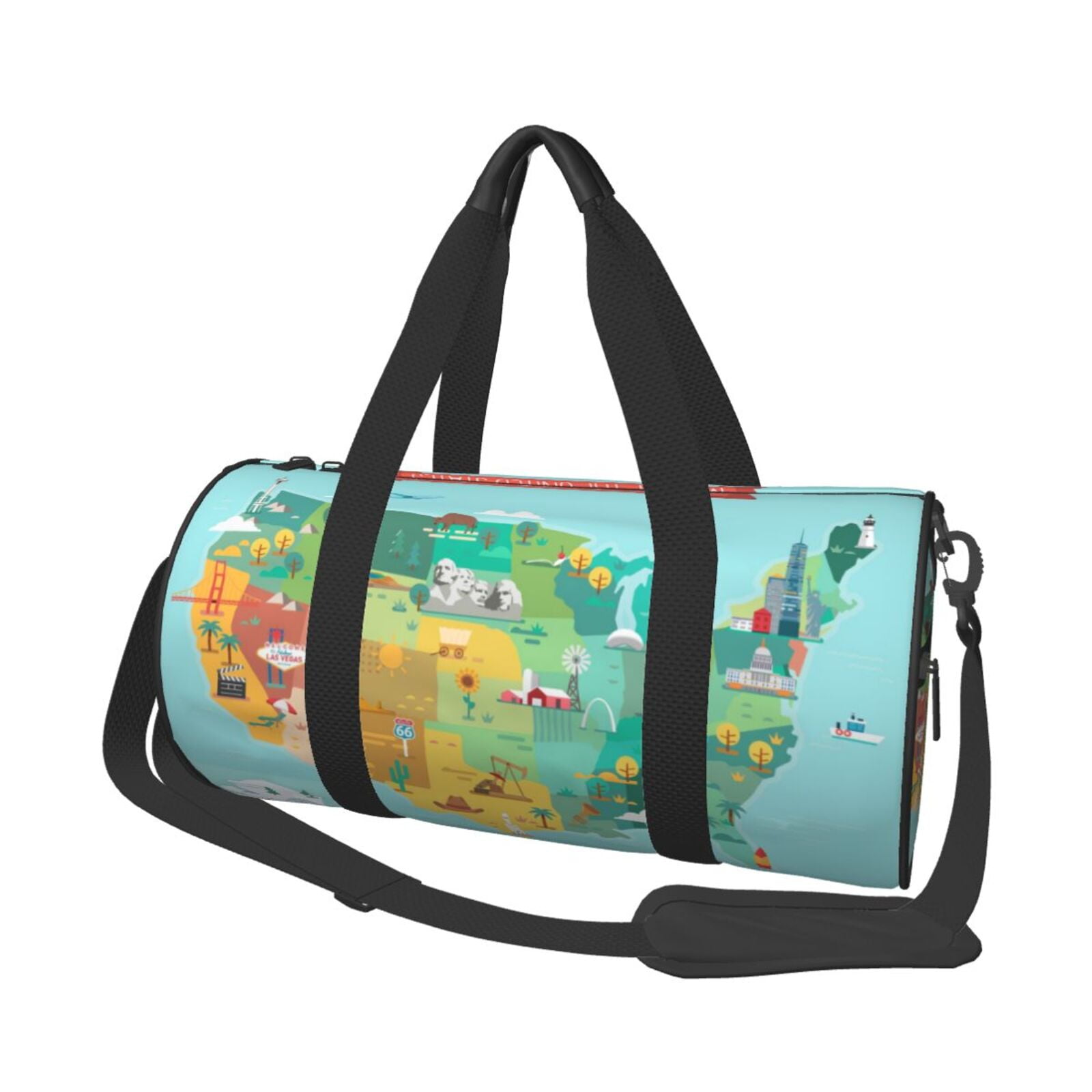 Defioc USA Tourist Map for Travel Duffle Bag,Weekender Bag Carry On Tote Bags Hospital Bag Large Capacity Sport Gym Bag for Men Women Fit for Trave, Gym,Weekend