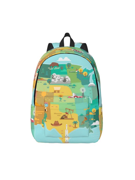 USA Tourist Map for Canvas Backpack,Travel Rucksack Unisex Knapsack Laptop Backpack for Work & College -Small