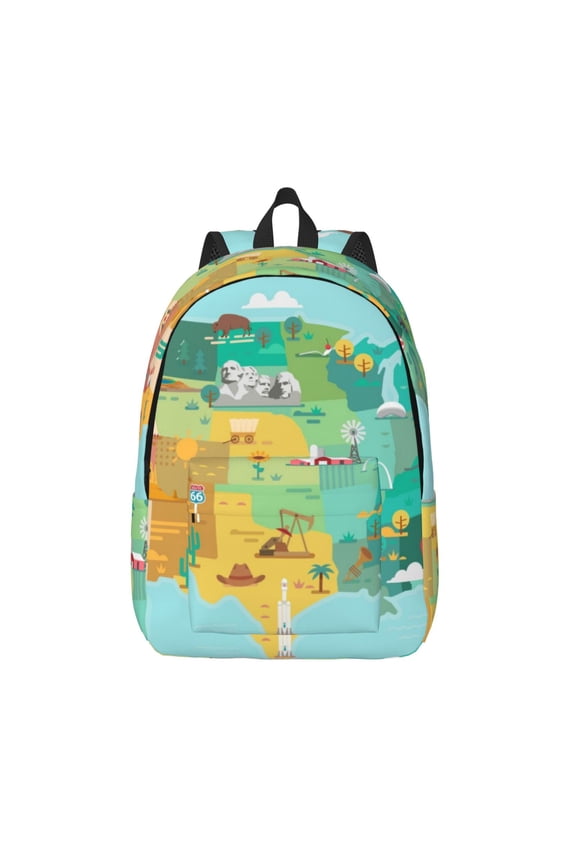 USA Tourist Map for Canvas Backpack,Travel Rucksack Unisex Knapsack Laptop Backpack for Work & College -Small