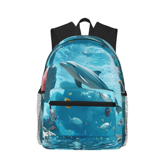 Defioc Underwater Dolphin Scene Pattern Laptop Backpack for Men and Women,Casual Backpack Dayback Sports Bookbag for Travel Running Hiking
