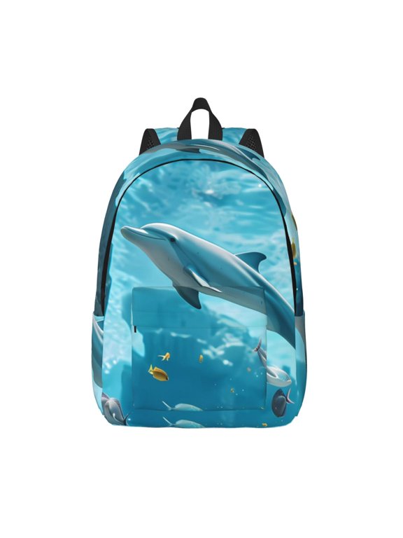 Underwater Dolphin Scene for Canvas Backpack,Travel Rucksack Unisex Knapsack Laptop Backpack for Work & College -Medium