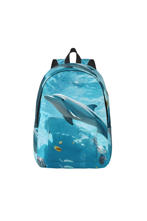 Underwater Dolphin Scene for Canvas Backpack,Travel Rucksack Unisex Knapsack Laptop Backpack for Work & College -Small