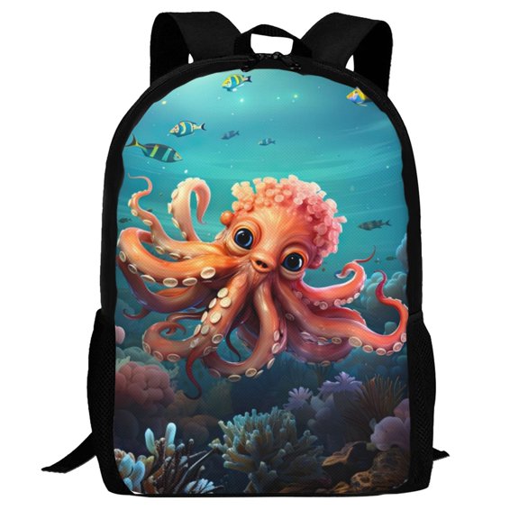 Defioc Underwater Plant Octopus Pattern Carry on Backpack,16.5x12.5x5.5 Personal Item Bag Carry On Backpack Water Resistant Lightweight Daypack