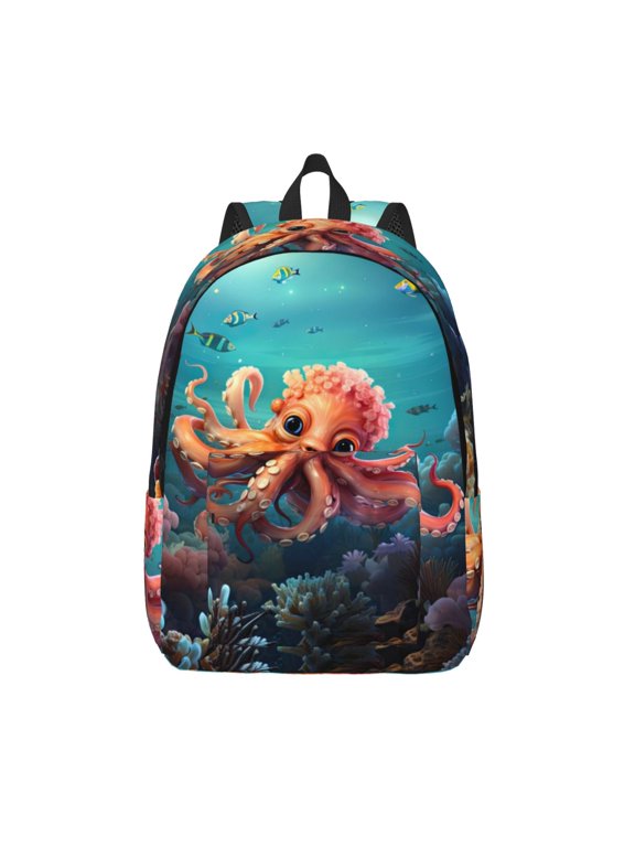 Underwater Plant Octopus for Canvas Backpack,Travel Rucksack Unisex Knapsack Laptop Backpack for Work & College -Medium