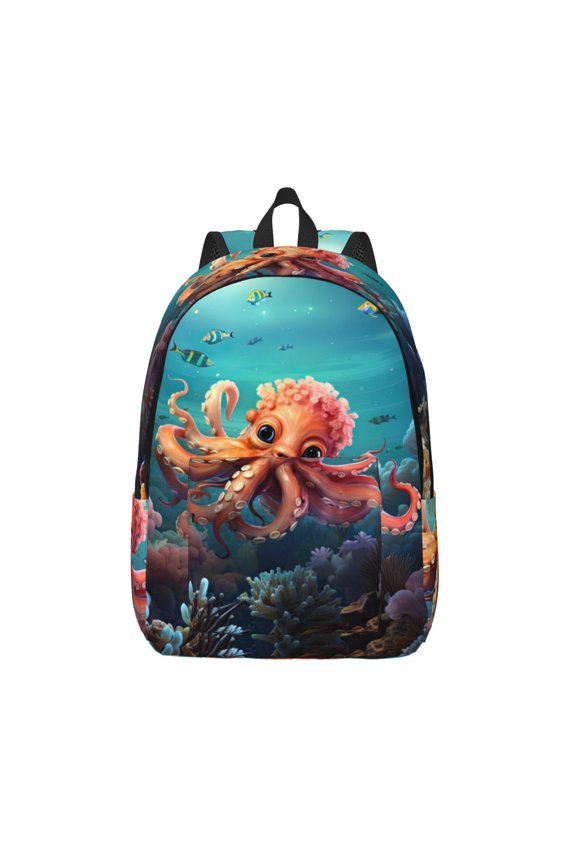 Underwater Plant Octopus for Canvas Backpack,Travel Rucksack Unisex Knapsack Laptop Backpack for Work & College -Small