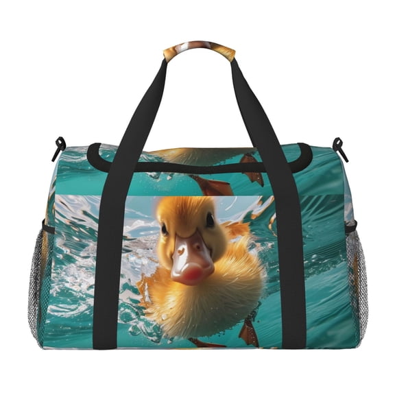 Defioc Underwater Swimming Duck Print Hand Travel Bag - Foldable Travel Duffel Bags for Men Women -Sport Gym Bag - Overnight Travel Duffel Bag - Adjustable Shoulder Strap