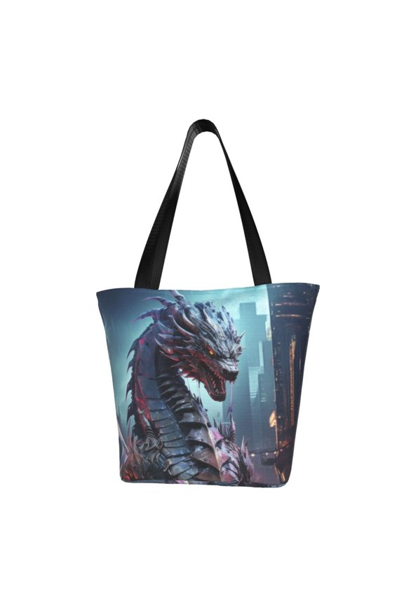 Urban Mechanical Dragon Print Tote Bag for Women,Shoulder Bag with Zipper Casual Tote's Handbag Big Capacity Shoulder Bag with Inner Pocket Fit for Shopping,Office,Travel