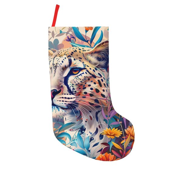 Defioc Vibrant Leopard In Flowers for Christmas Stockings 18" Personalized Holiday Stocking for Family, Farmhouse Decor, Xmas Tree Decoration, 1 Pack