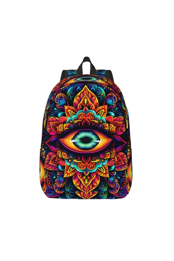 Vibrant Psychedelic Eye for Canvas Backpack,Travel Rucksack Unisex Knapsack Laptop Backpack for Work & College -Medium
