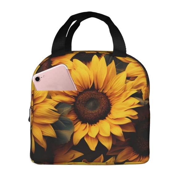 Defioc Vibrant Sunflower Blooms Print Lunch Box,Lunch Bag for Women Men Reusable Insulated Lunch Tote for Work/Office/Picnic/Travel