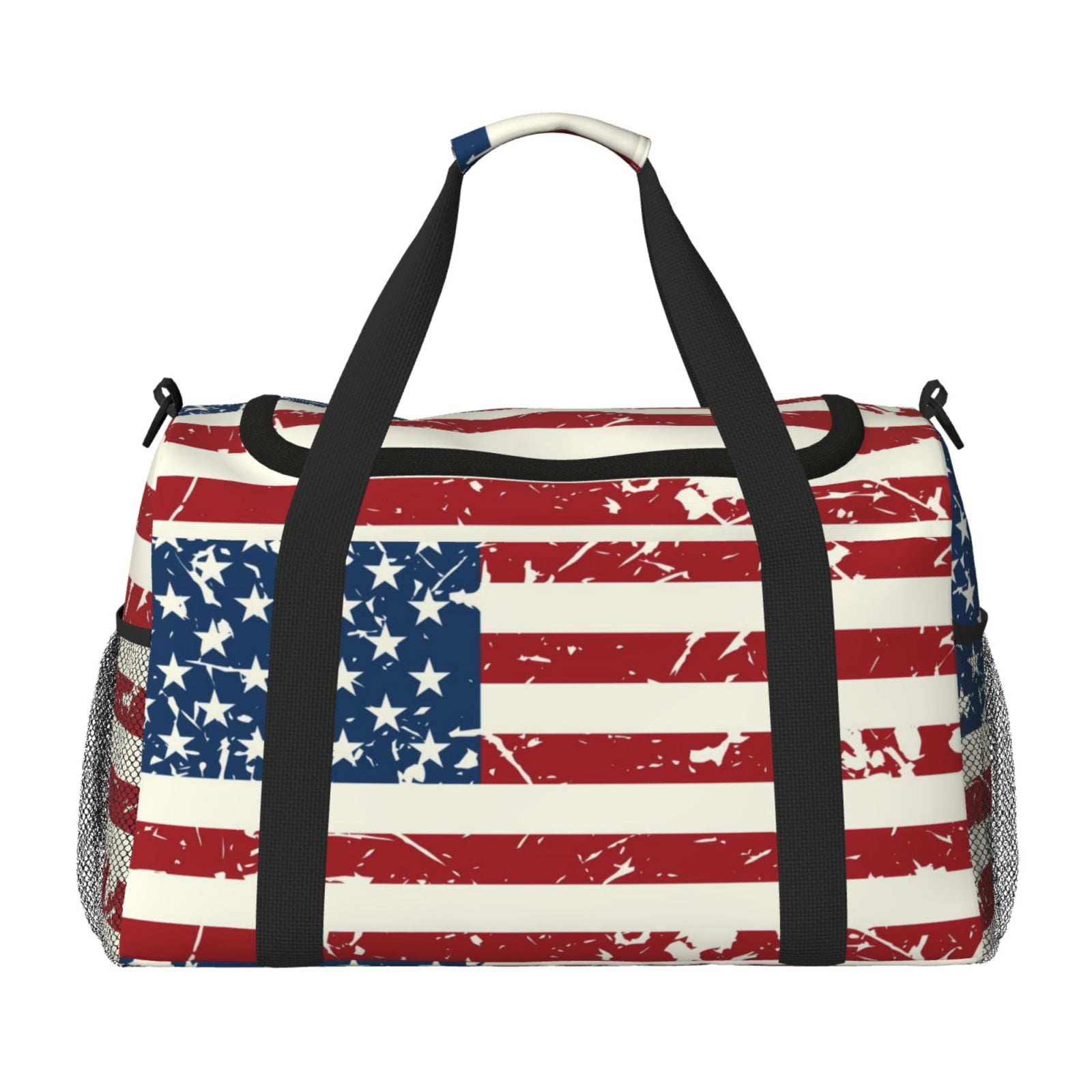 Defioc Vintage American Flag Print Hand Travel Bag - Foldable Travel Duffel Bags for Men Women -Sport Gym Bag - Overnight Travel Duffel Bag - Adjustable Shoulder Strap