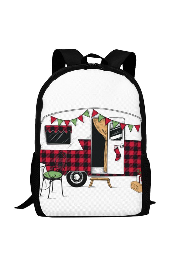 Vintage Buffalo Plaid Christmas Camper Pattern Carry on Backpack,16.5x12.5x5.5 Personal Item Bag Carry On Backpack Water Resistant Lightweight Daypack