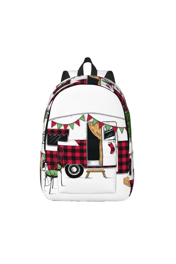 Vintage Buffalo Plaid Christmas Camper for Canvas Backpack,Travel Rucksack Unisex Knapsack Laptop Backpack for Work & College -Medium