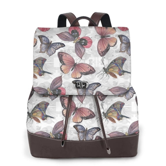 Defioc Vintage Butterflies Print PU Leather Backpack,Backpack Purse for Women Fashion Multipurpose Design Handbag Ladies Bags Travel Backpack