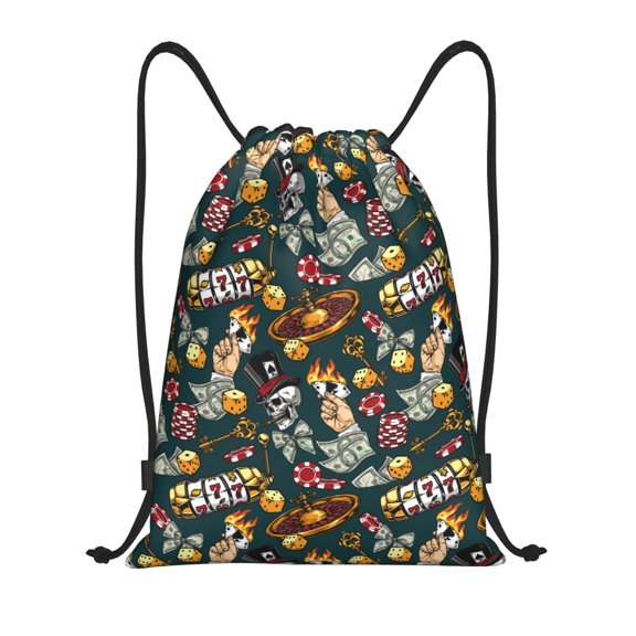 Defioc Vintage Casino Chips for Drawstring Backpack Sports Gym Bag for Women Men Children Adult Sackpack Yoga Bag for Wet Swimming,Gym,and Workout Gear -Medium