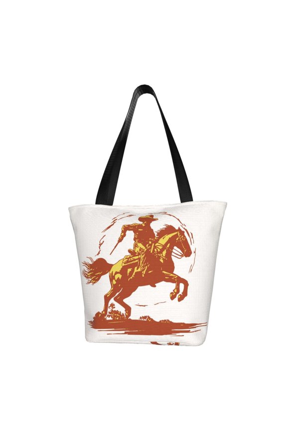 Vintage Cowboy On A Bronco Horse Print Tote Bag for Women,Shoulder Bag with Zipper Casual Tote's Handbag Big Capacity Shoulder Bag with Inner Pocket Fit for Shopping,Office,Travel