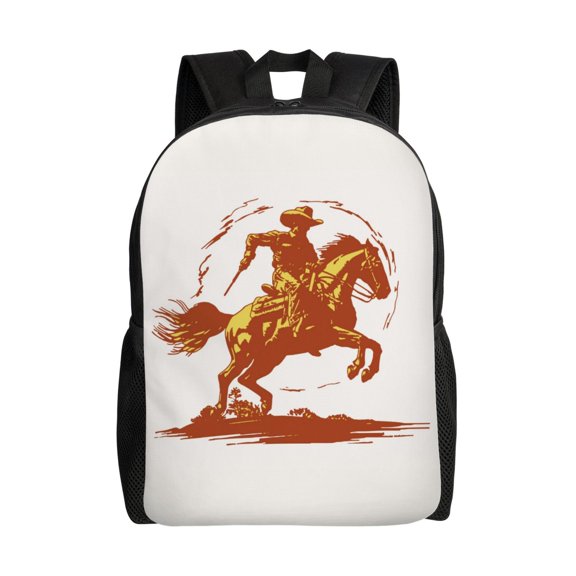 Defioc Vintage Cowboy On A Bronco Horse Print Backpack -Travel,or Work Bookbag Daypacks with 15-Inch Laptop Sleeve and Dual Water Bottle Pockets