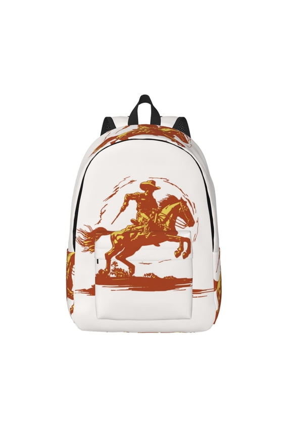 Vintage Cowboy On A Bronco Horse for Canvas Backpack,Travel Rucksack Unisex Knapsack Laptop Backpack for Work & College -Small