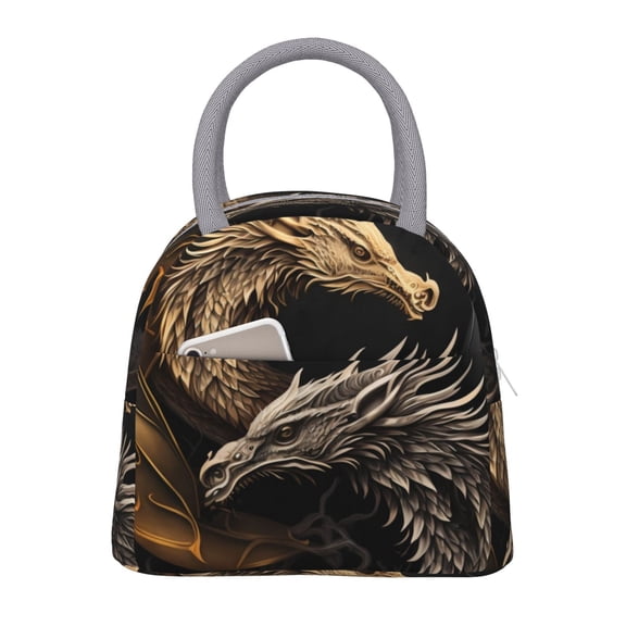Defioc Vintage Metal Dragon Print LunchBag for Women and Men - Leakproof Cooler Tote Bag Organizer - Reusable Lunch Box for Office/Picnic/Hiking/Beach