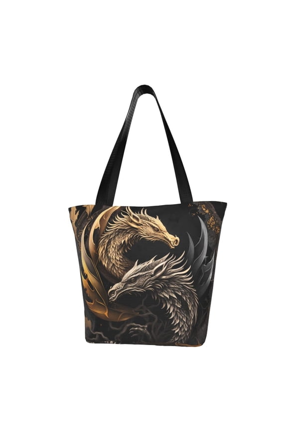 Vintage Metal Dragon Print Tote Bag for Women,Shoulder Bag with Zipper Casual Tote's Handbag Big Capacity Shoulder Bag with Inner Pocket Fit for Shopping,Office,Travel